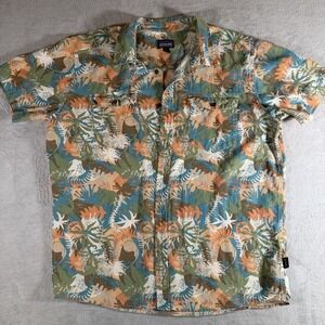 Patagonia Shirt Mens Large Blue Green Orange Floral Hawaiian Organic Steersman